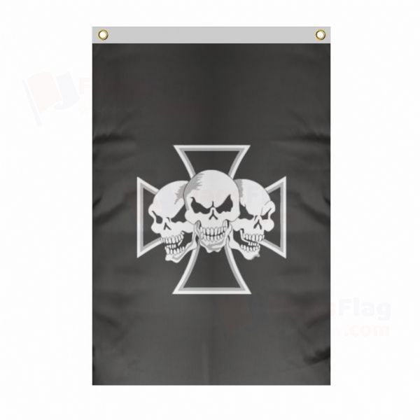 Skull �ron Cross Large Size Flag Hanging on Building