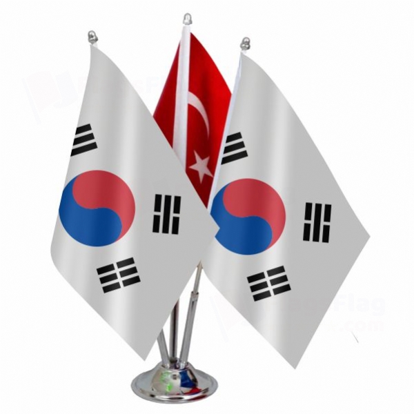 South Korea Triple Table Flag