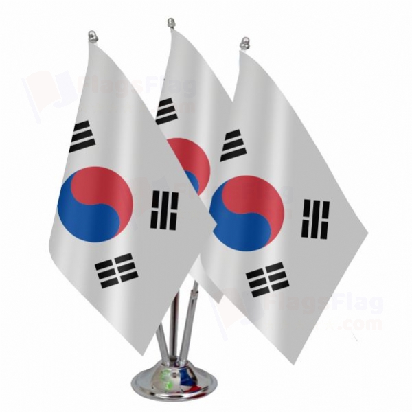 South Korea Triple Table Flag