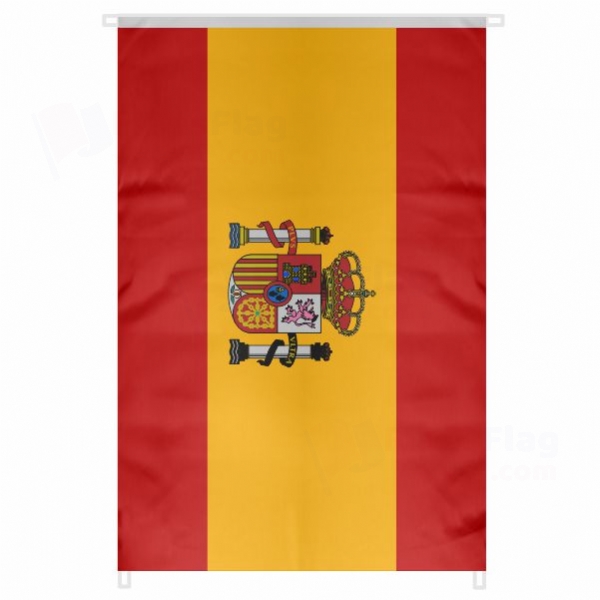 Spain Large Size Flag Hanging on Building