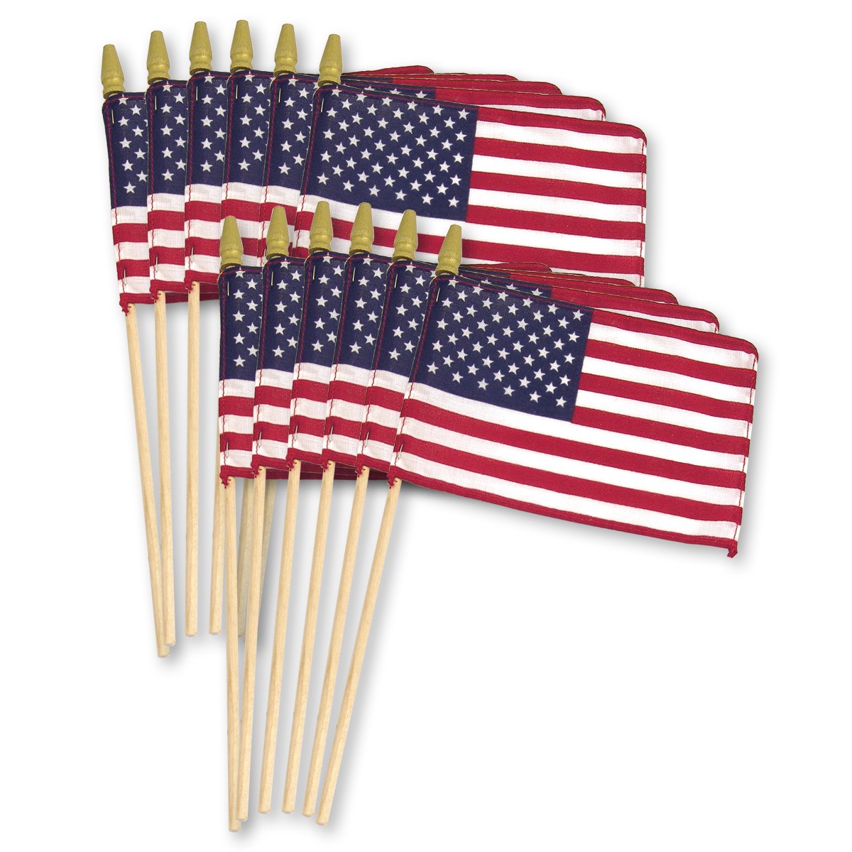 Super Tough US Stick Flag 8in x 12in Standard Wood Stick with Spear Tip - 12PK