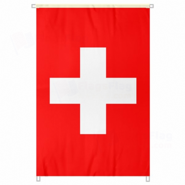 Switzerland Large Size Flag Hanging on Building