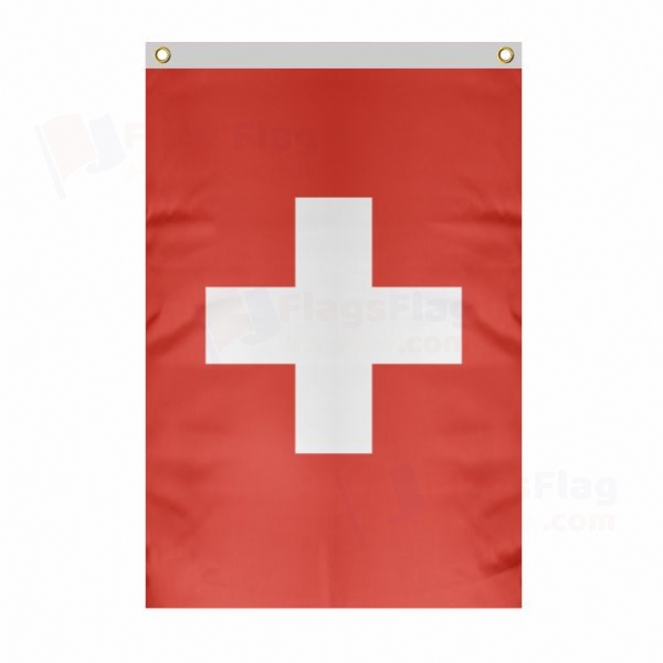 Switzerland Large Size Flag Hanging on Building
