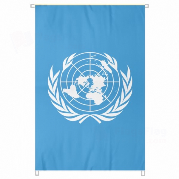 United Nations Large Size Flag Hanging on Building