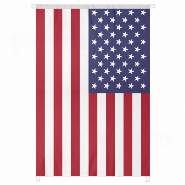 United States Large Size Flag Hanging on Building
