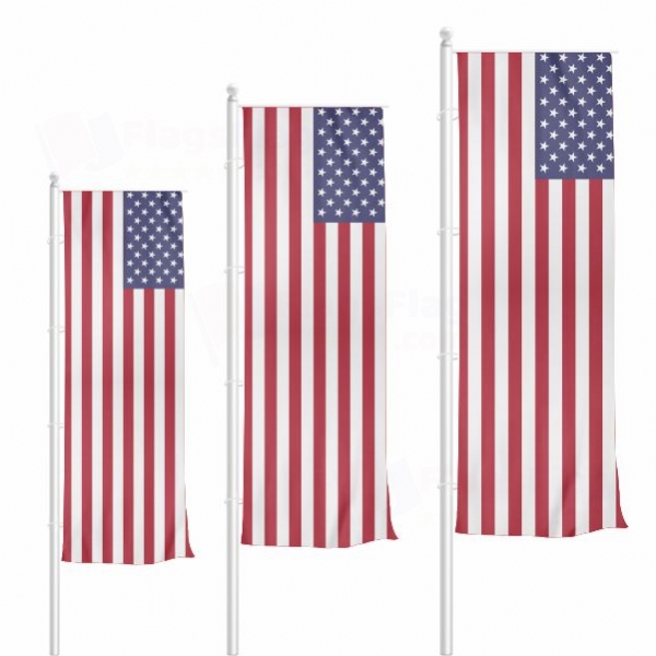 United States of America Vertically Raised Flags