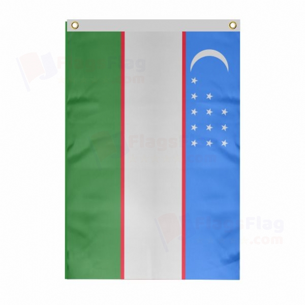 Uzbekistan Large Size Flag Hanging on Building
