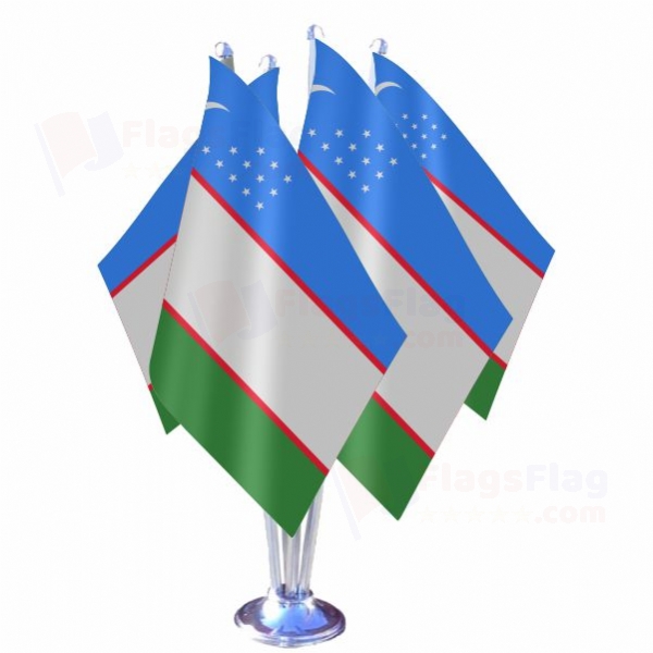 Uzbekistan Quadruple Table Flag