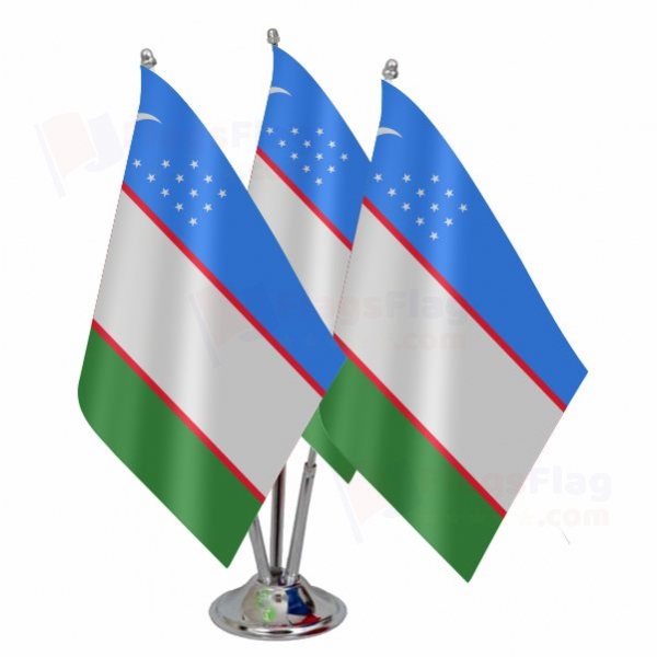 Uzbekistan Triple Table Flag