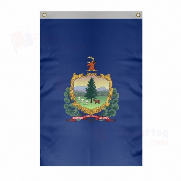 Vermont Large Size Flag Hanging on Building