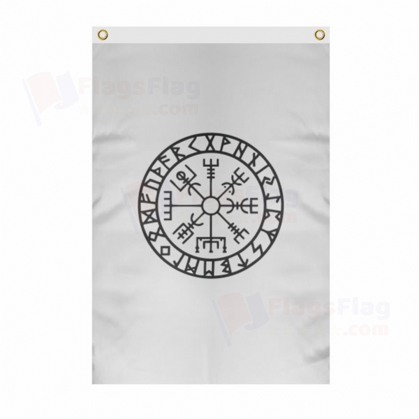 Viking Symbol Nordic Compass Large Size Flag Hanging on Building