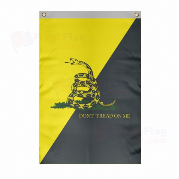 Yellow Black Dont Tread On Me Large Size Flag Hanging on Building